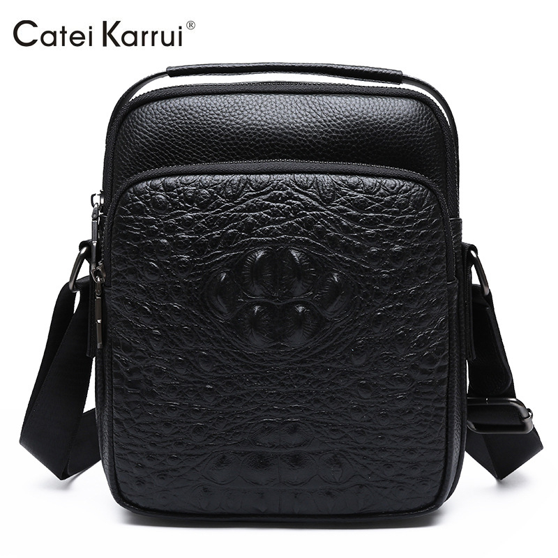 Férfi válltáska - felsőréteg marhabőr, belső nylon bélés, üzleti utakhoz és szabadidős utazásokhoz