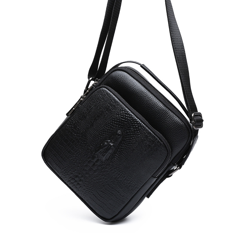 Férfi válltáska - felsőréteg marhabőr, belső nylon bélés, üzleti utakhoz és szabadidős utazásokhoz