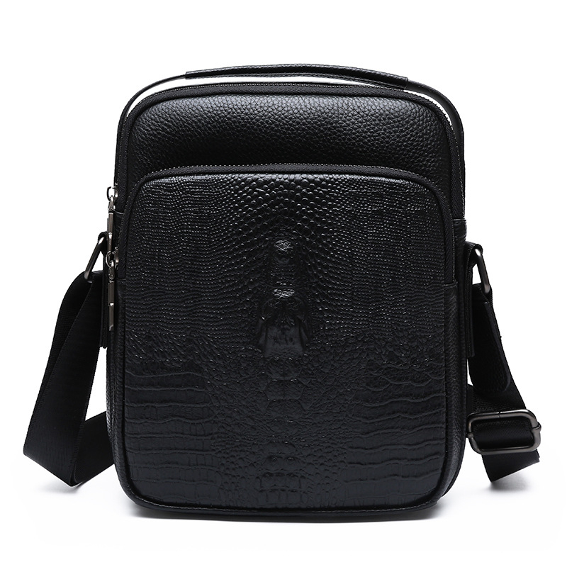 Férfi válltáska - felsőréteg marhabőr, belső nylon bélés, üzleti utakhoz és szabadidős utazásokhoz