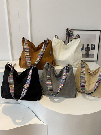 Corduroy női táska, nagy kapacitású — mindennapi crossbody/válltáska, cipzáras nyitás, függőleges négyzet alak, belső zsebek: cipzáras, telefon és ID