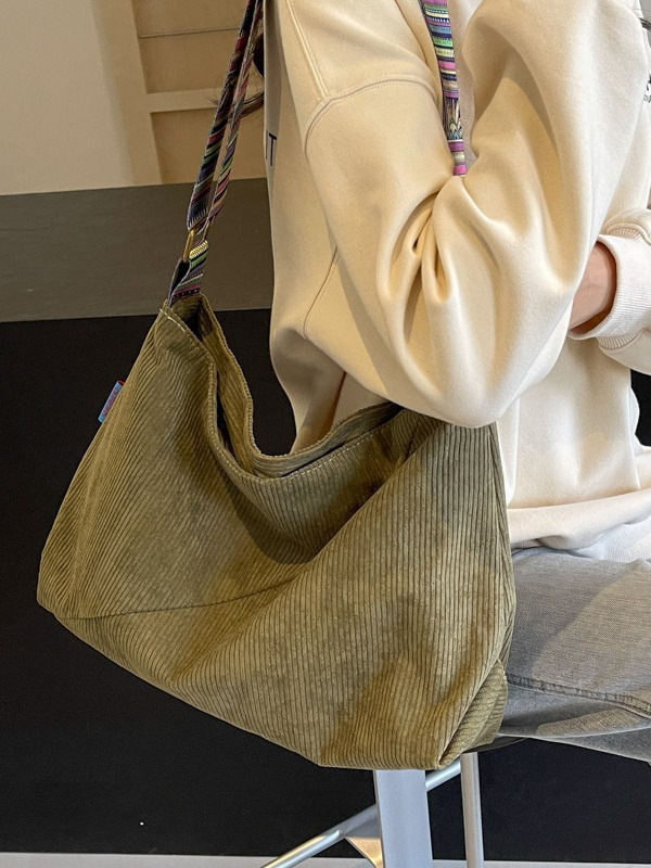 Corduroy női táska, nagy kapacitású — mindennapi crossbody/válltáska, cipzáras nyitás, függőleges négyzet alak, belső zsebek: cipzáras, telefon és ID