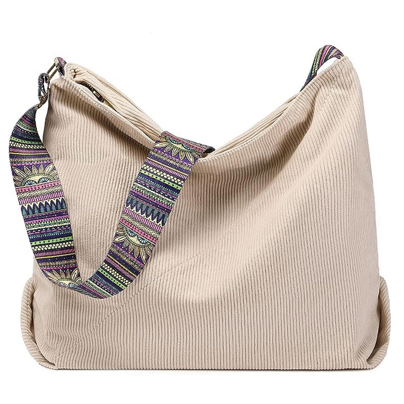 Corduroy női táska, nagy kapacitású — mindennapi crossbody/válltáska, cipzáras nyitás, függőleges négyzet alak, belső zsebek: cipzáras, telefon és ID