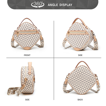 Sml PU szögletes oldaltáska cipzárral, 3D-s szerkezetű dizájn, poliészter bélés, belső zsebek a telefon és azonosító számára, egyetlen vállpánt, mindennapi használatra