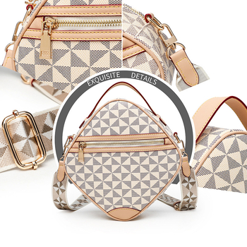 Sml PU szögletes oldaltáska cipzárral, 3D-s szerkezetű dizájn, poliészter bélés, belső zsebek a telefon és azonosító számára, egyetlen vállpánt, mindennapi használatra