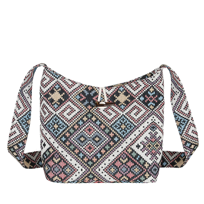 Jacquard anyag táskákhoz és ruházathoz — virágos mintázat, pamut és len; bélés poliészter; táska formája: dumpling; zárás: cipzár; belső zseb cipzárral