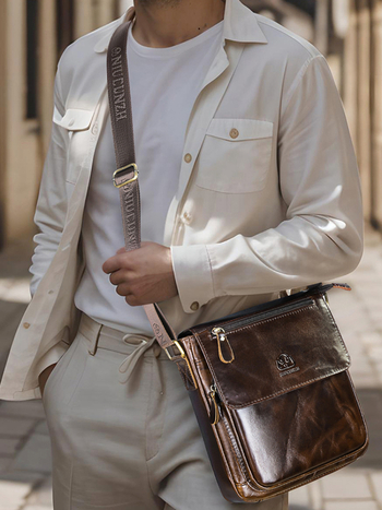 NIUCUNZH Geantă Crossbody pentru Bărbați din Piele Naturală – Piele de Top Layer, Stil Stradal, Rezistentă la Uzură și Extensibilă, Model Monocrom