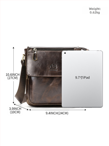 NIUCUNZH Мъжка чанта през рамо от горен слой телешка кожа — уличен стил, естествена кожа, издръжлива и разширяваща се, едноцветен модел