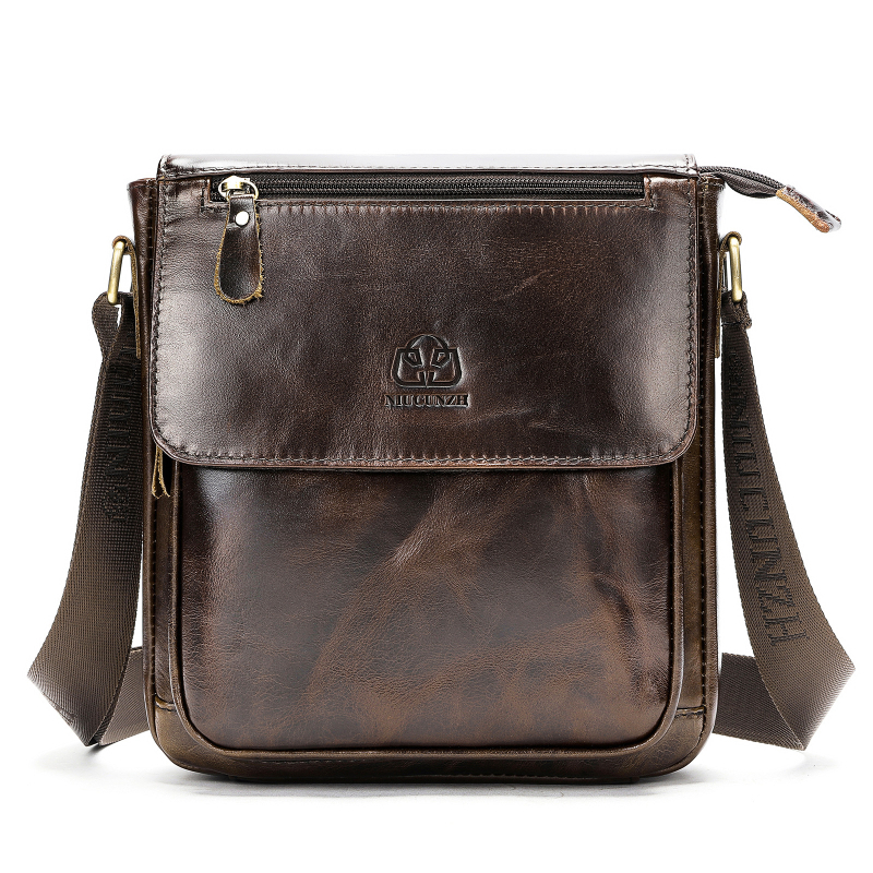 NIUCUNZH Geantă Crossbody pentru Bărbați din Piele Naturală – Piele de Top Layer, Stil Stradal, Rezistentă la Uzură și Extensibilă, Model Monocrom