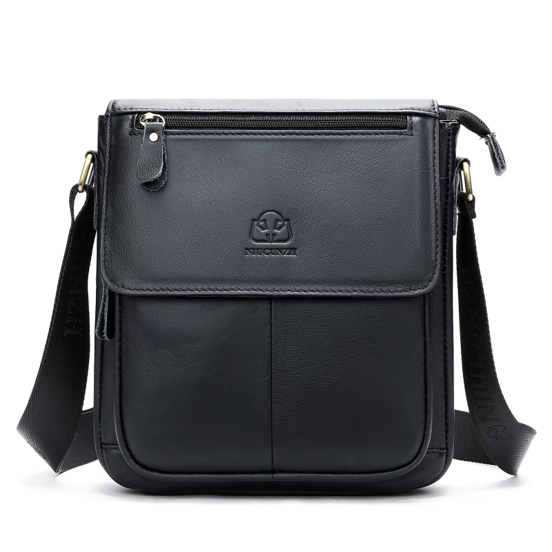 NIUCUNZH Geantă Crossbody pentru Bărbați din Piele Naturală – Piele de Top Layer, Stil Stradal, Rezistentă la Uzură și Extensibilă, Model Monocrom