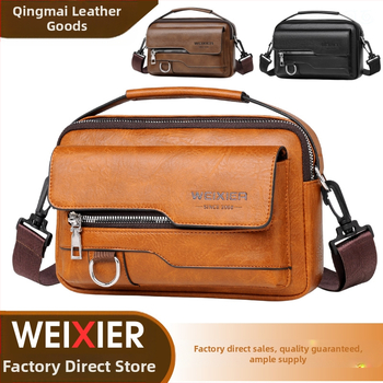 Мъжка чанта през рамо от PU кожа, водоустойчива, марка WEIXIER, подходяща за 8-инчов лаптоп