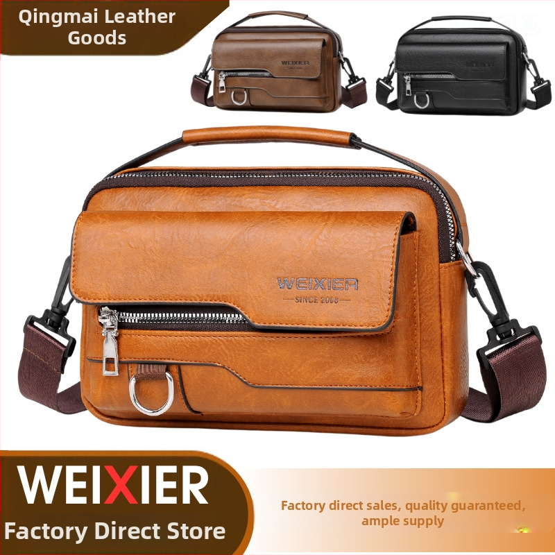 Мъжка чанта през рамо от PU кожа, водоустойчива, марка WEIXIER, подходяща за 8-инчов лаптоп