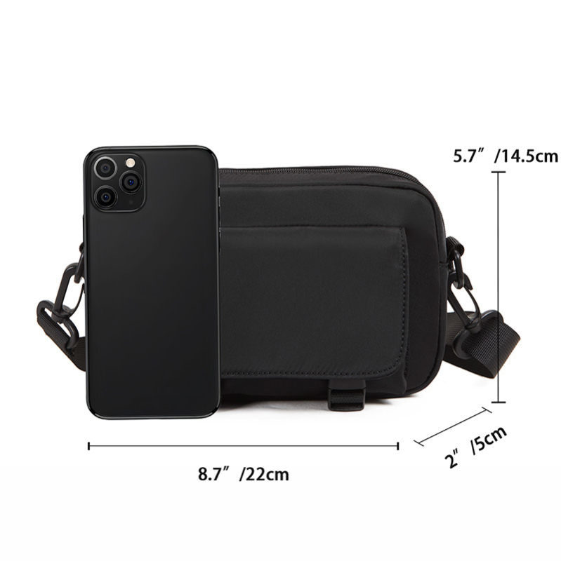 Мъжка чанта през рамо с множество отделения — мотоциклетен стил, корейско/японско улично вдъхновение, плат Оксфорд, водоустойчива