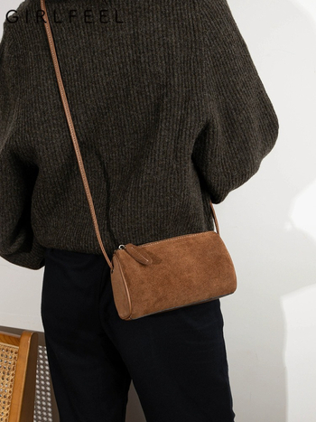 Golfeini дамска кръстосана чанта – естествена кожа, двуслойна телешка кожа, хоризонтална квадратна форма, цип