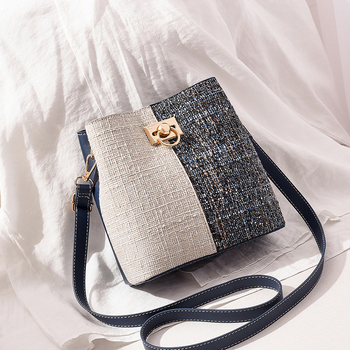 Női válltáska, bucket bag, vászon PU (függőleges négyszögletes forma; cipzár; PU anyag)