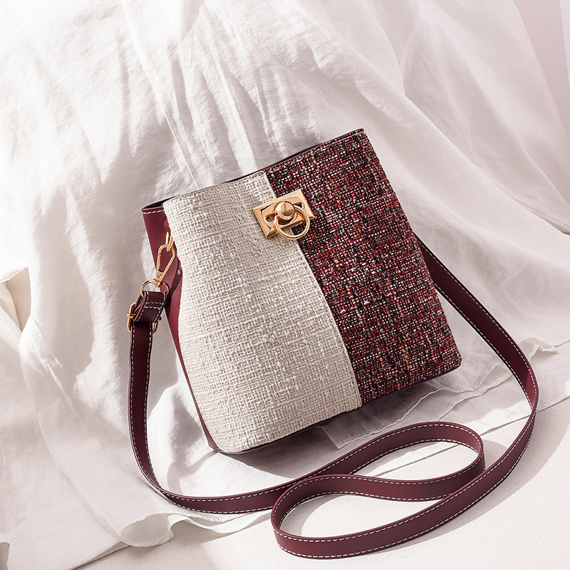 Női válltáska, bucket bag, vászon PU (függőleges négyszögletes forma; cipzár; PU anyag)