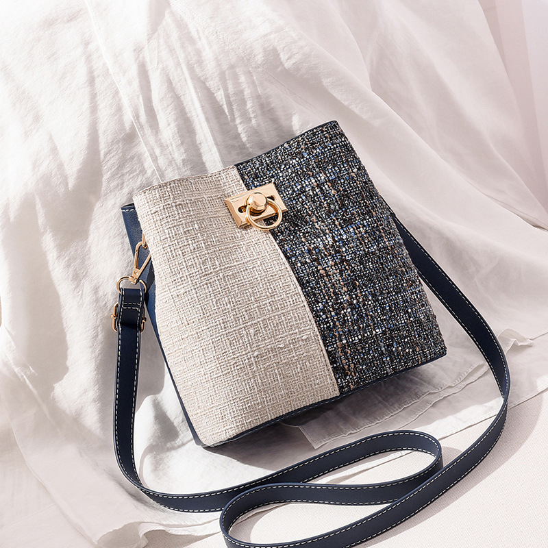 Női válltáska, bucket bag, vászon PU (függőleges négyszögletes forma; cipzár; PU anyag)