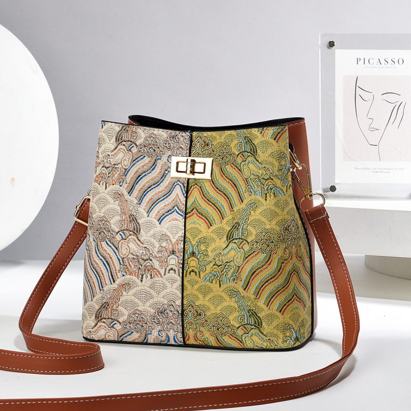 Női válltáska, bucket bag, vászon PU (függőleges négyszögletes forma; cipzár; PU anyag)