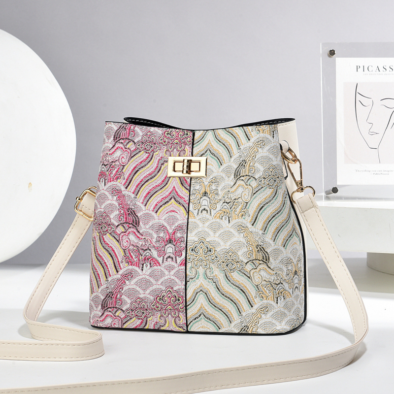 Női válltáska, bucket bag, vászon PU (függőleges négyszögletes forma; cipzár; PU anyag)