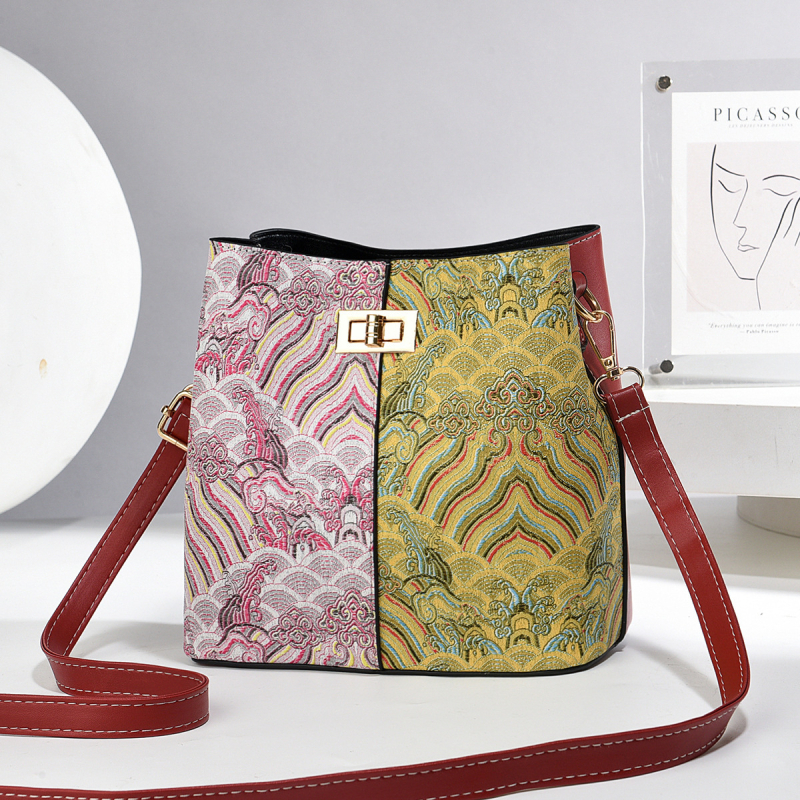 Női válltáska, bucket bag, vászon PU (függőleges négyszögletes forma; cipzár; PU anyag)