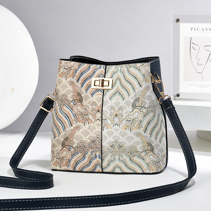 Női válltáska, bucket bag, vászon PU (függőleges négyszögletes forma; cipzár; PU anyag)