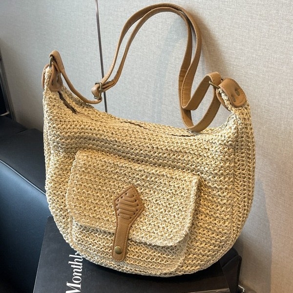 RE HRYTTON Utcai stílusú crossbody táska, papírszövése, párna alakú, cipzáras záródás, zseb a dokumentumok számára, mindennapi használatra