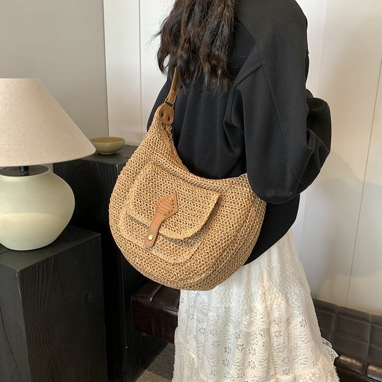 RE HRYTTON Utcai stílusú crossbody táska, papírszövése, párna alakú, cipzáras záródás, zseb a dokumentumok számára, mindennapi használatra
