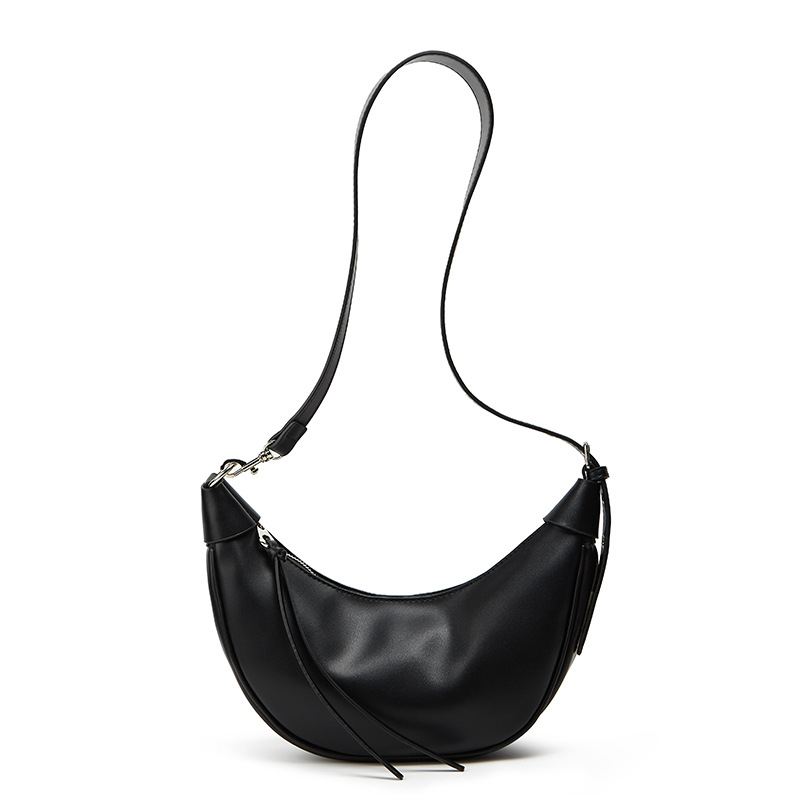 PU anyagú félhold alakú crossbody válltáska, cipzárral záródó, vízszintes négyzet alakú forma, belső cipzáras zseb és telefontartó zseb