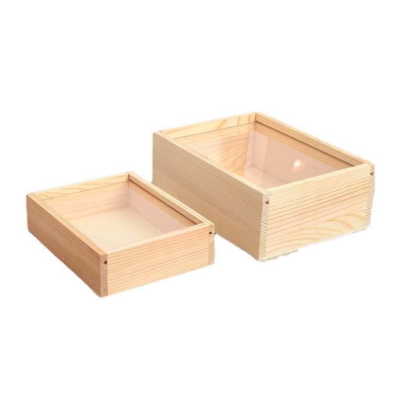 Medinė papuošalų dėžutė su stiklo dangčiu ir ištraukiamu dangteliu, stačiakampė dovanų dėžė iš natūralios medienos, šiuolaikinis minimalistinis dizainas, logotipo pritaikymas