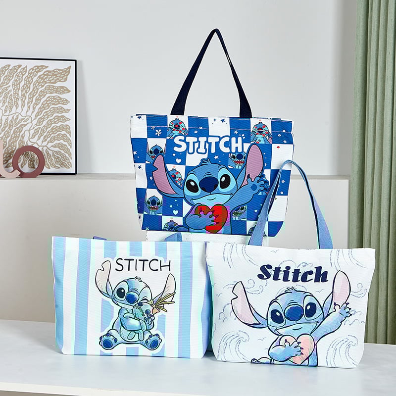 Disney Stitch auduma pleca soma tote ar rāvējslēdzēju un dubultām siksnām
