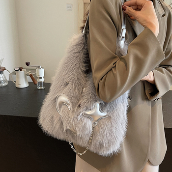 Városi plüss vödörtáska cipzárral és telefontartó zsebbel