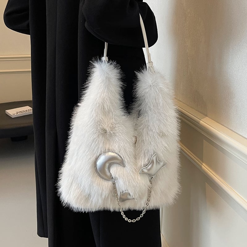 Városi plüss vödörtáska cipzárral és telefontartó zsebbel