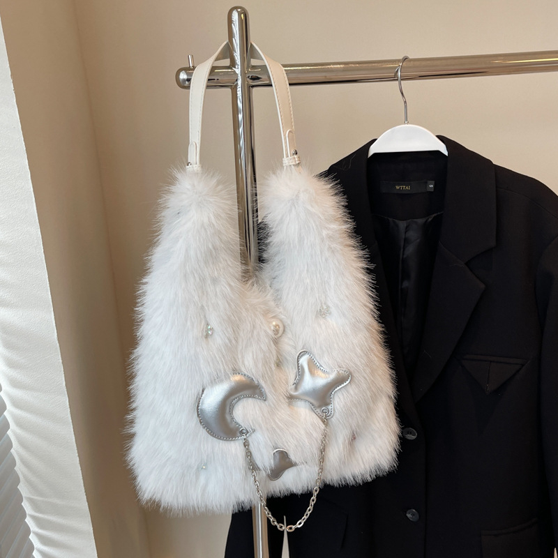 Városi plüss vödörtáska cipzárral és telefontartó zsebbel