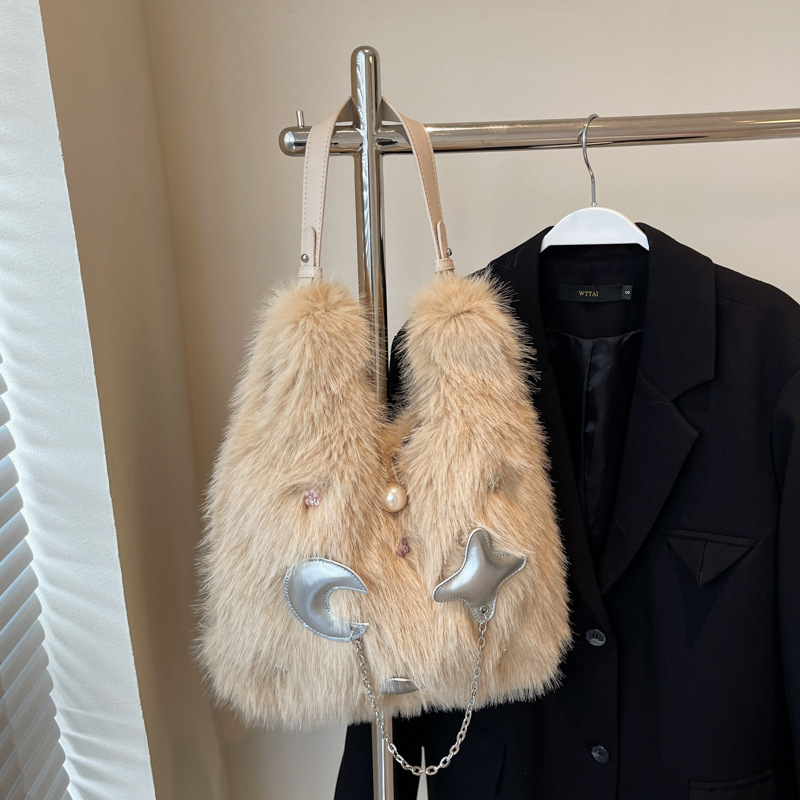 Városi plüss vödörtáska cipzárral és telefontartó zsebbel