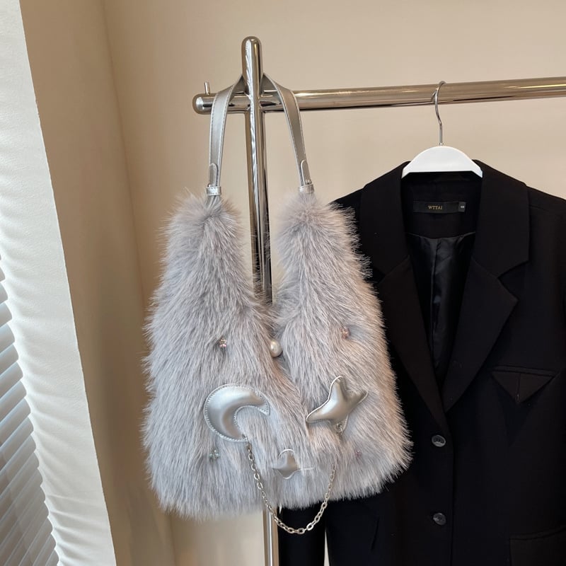 Városi plüss vödörtáska cipzárral és telefontartó zsebbel