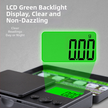 CHANGXIE CX-555 kišeninės svarstyklės su žaliu apšviestu ekranu, 1000 g talpa, 0,01 ct tikslumas.