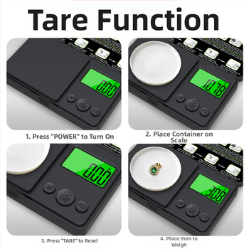 CHANGXIE CX-555 kišeninės svarstyklės su žaliu apšviestu ekranu, 1000 g talpa, 0,01 ct tikslumas.