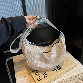 Fan Lei Női Dumpling Táska - Koreai Stílusú válltáska cipzárral, Vászon Anyag, Belső Poliészter Bélés, Belső Zsebek Telefonra és Személyi Igazolványra, Mindennapi Használatra