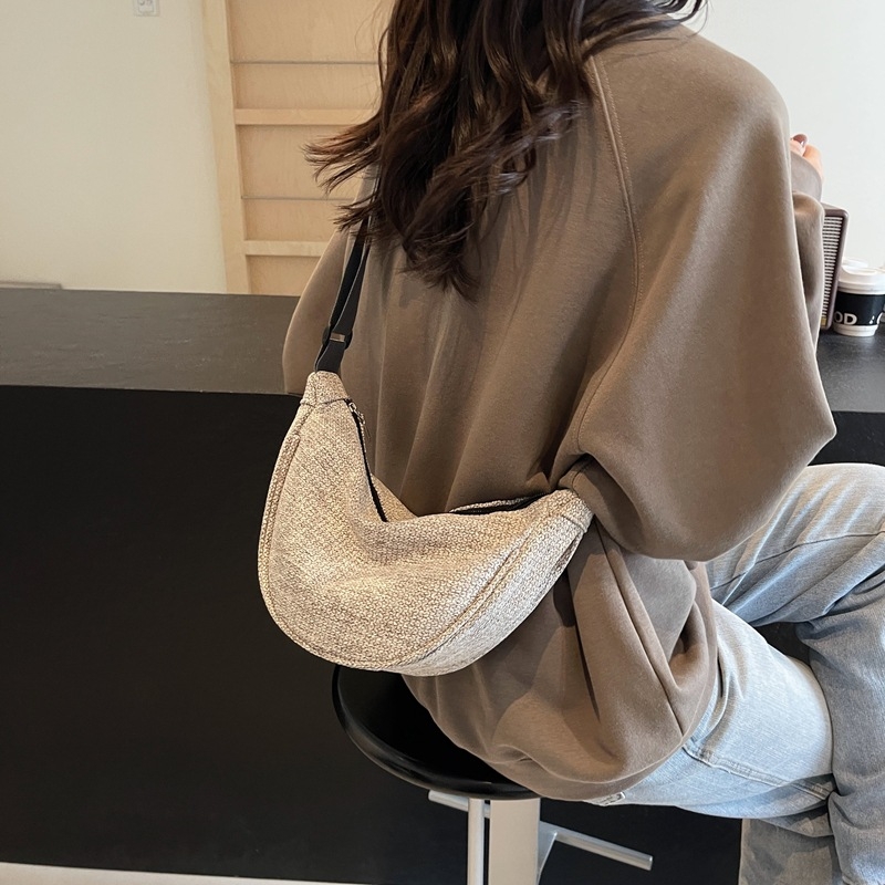 Fan Lei Női Dumpling Táska - Koreai Stílusú válltáska cipzárral, Vászon Anyag, Belső Poliészter Bélés, Belső Zsebek Telefonra és Személyi Igazolványra, Mindennapi Használatra