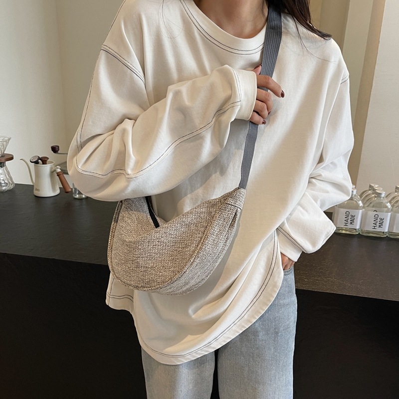 Fan Lei Női Dumpling Táska - Koreai Stílusú válltáska cipzárral, Vászon Anyag, Belső Poliészter Bélés, Belső Zsebek Telefonra és Személyi Igazolványra, Mindennapi Használatra