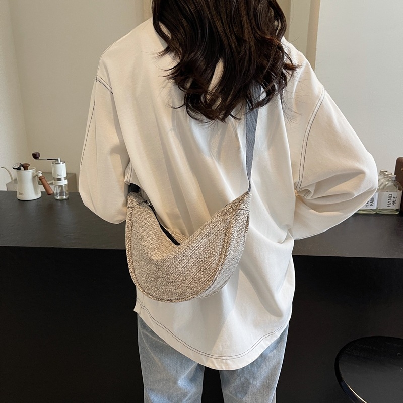 Fan Lei Női Dumpling Táska - Koreai Stílusú válltáska cipzárral, Vászon Anyag, Belső Poliészter Bélés, Belső Zsebek Telefonra és Személyi Igazolványra, Mindennapi Használatra