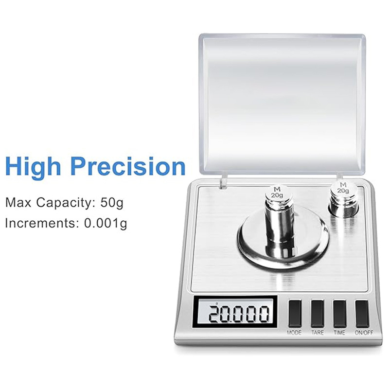 Mini elektroniniai svarstykles juvelyrikai ir medicinai — tikslumas 0.001 g, talpa 50 g, KD-50, Anjieyu