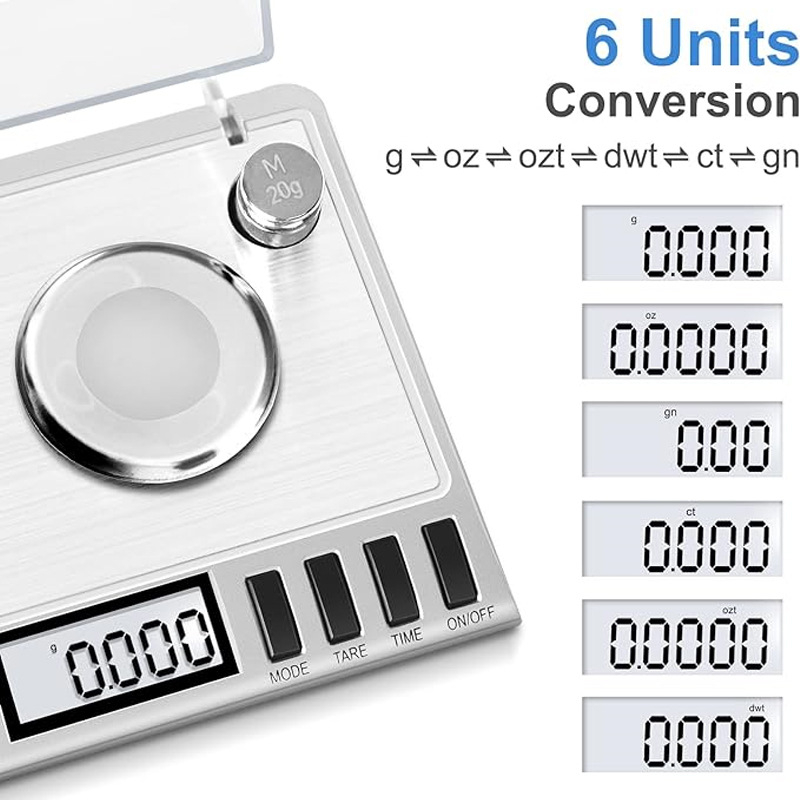 Mini elektroniniai svarstykles juvelyrikai ir medicinai — tikslumas 0.001 g, talpa 50 g, KD-50, Anjieyu