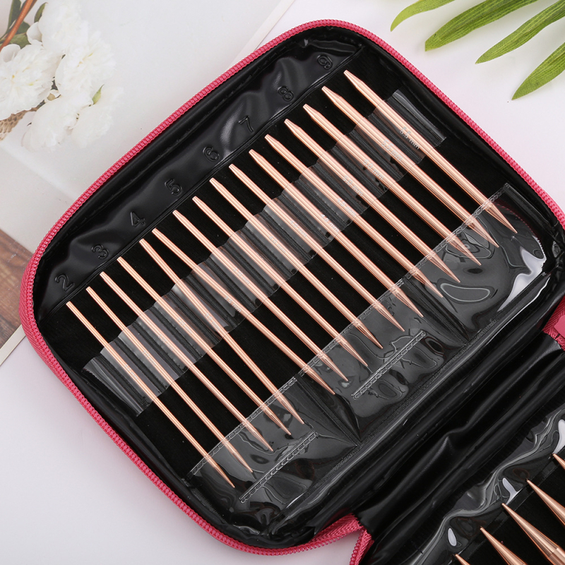 Leválasztható körkötő tűkészlet bőrtokkal, alumínium tűk, Qingfeng márka, minimalist stílus