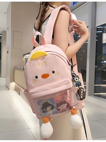 Rucsac cu rață de desene animate, stil urban minimalist, pânză, fermoar, căptușeală poliester, buzunar intern pentru ID