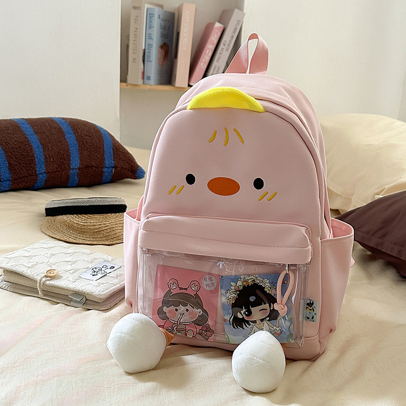 Rucsac cu rață de desene animate, stil urban minimalist, pânză, fermoar, căptușeală poliester, buzunar intern pentru ID