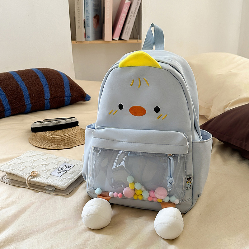 Rucsac cu rață de desene animate, stil urban minimalist, pânză, fermoar, căptușeală poliester, buzunar intern pentru ID