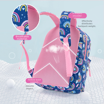 GUSTELL Унисекс ученическа раница от оксфордска материя, голям капацитет, защита на гръбнака, презрамки с въздушна подпора, рисунка с дъга