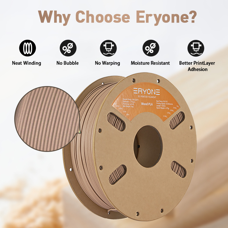 Eryone дърво-PLA нишка, 1 кг, 330 м, кръгло сечение, за FDM принтери