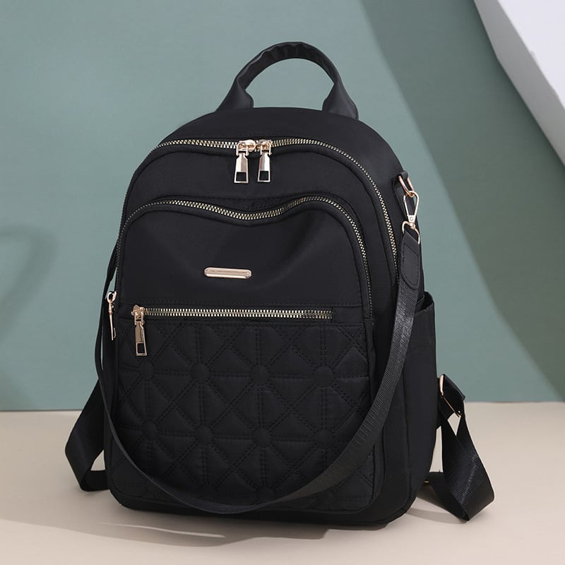 Rucsac pentru femei cu broderie diamant-romb – material Oxford, impermeabil, închidere cu fermoar, formă tridimensională, organizare internă: buzunar cu fermoar și buzunar pentru telefon