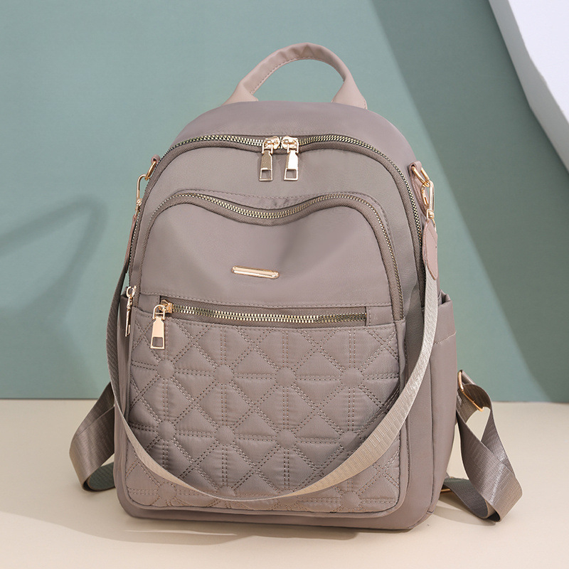 Rucsac pentru femei cu broderie diamant-romb – material Oxford, impermeabil, închidere cu fermoar, formă tridimensională, organizare internă: buzunar cu fermoar și buzunar pentru telefon